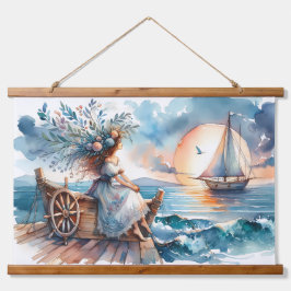 Meeresrauschen bei Sonnenuntergang Wandteppich Mit Holzrahmen