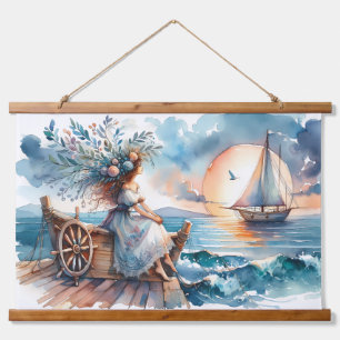 Meeresrauschen bei Sonnenuntergang Wandteppich Mit Holzrahmen