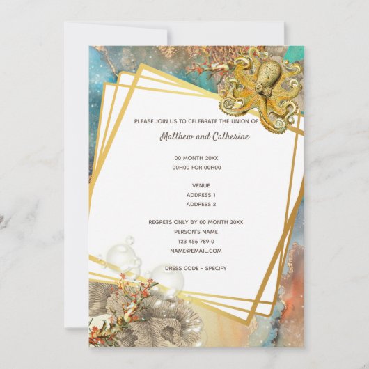 Meeresriff-Oktopus-Aquarellleben Einladung (Vorderseite)