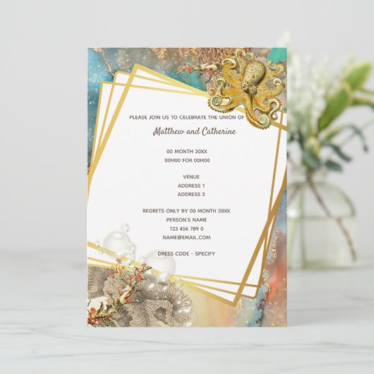 Meeresriff-Oktopus-Aquarellleben Einladung (Stehend Vorderseite)