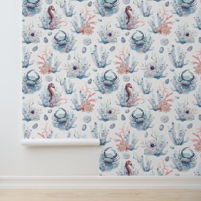 Meeresschätze Wasserfarbenmuster Tapete (Anwendung)
