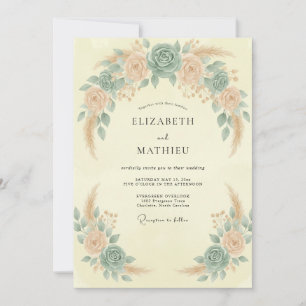 Meeresschaum-Aprikosen-Pampas-Eukalyptus-Hochzeit Einladung