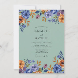 Meeresschaum Azurblaue Wildblumen-Hochzeit Einladung