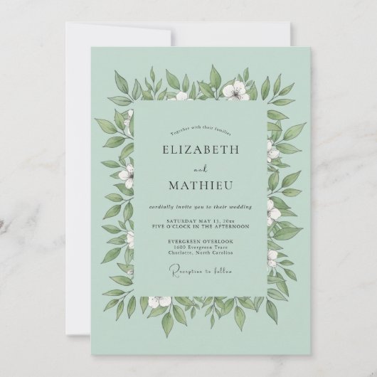 Meeresschaum-Blatt-Hochzeit Einladung (Vorderseite)