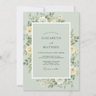 Meeresschaum-Creme-Blatt-Hochzeit Einladung