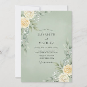 Meeresschaum Elfenbein Blatt Hochzeit Einladung