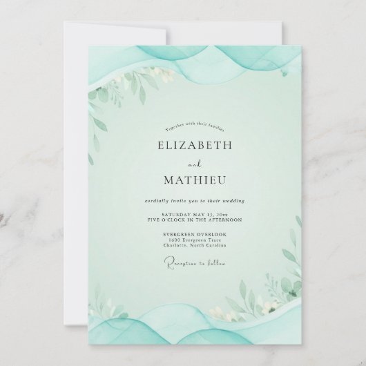 Meeresschaum-Eukalyptus-Hochzeit Einladung (Vorderseite)