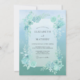Meeresschaum-Gemalte-Blatt-Hochzeit Einladung