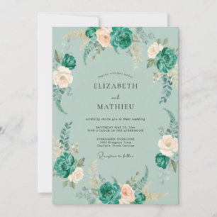 Meeresschaum-Gemalte-Blüten-Hochzeit Einladung