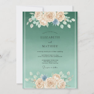 Meeresschaum Grün Elegante Botanische Hochzeit Einladung