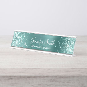 Meeresschaum Grün Glitter Faux Aqua Türkis Folie Schreibtischnamensplakette