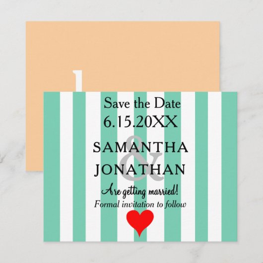 Meeresschaum Grün Rotes Herz Hochzeit Save The Date (Vorne/Hinten)