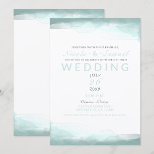 Meeresschaum Grün Strand Aquarell Moderne Hochzeit Einladung