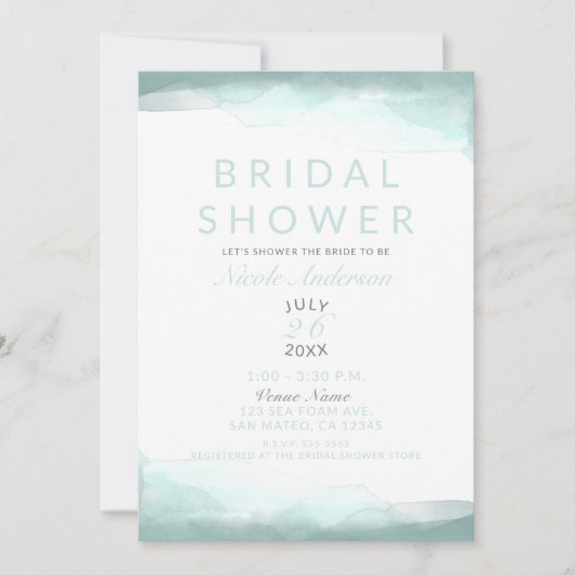Meeresschaum Grüne Wasserfarbe Modernes Brautparty Einladung