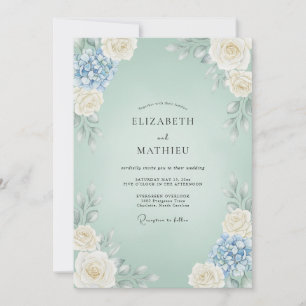 Meeresschaum-Hortensien-Rosen-Hochzeit Einladung