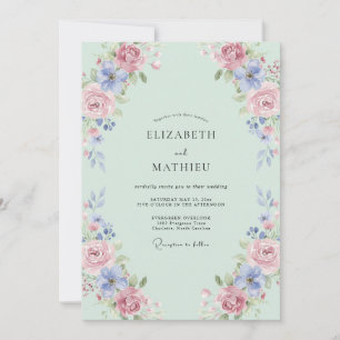 Meeresschaum Immergrün-Rosen-Hochzeit Einladung