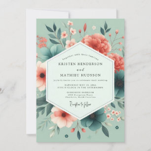 Meeresschaum-Korallen-Vivid-Flora-Hochzeit Einladung