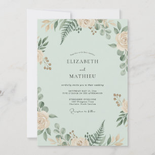 Meeresschaum-Pfirsich-Farn-Hochzeit Einladung