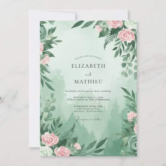 Meeresschaum-Rosa-Blatt-Hochzeit Einladung (Vorderseite)