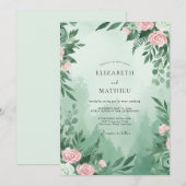 Meeresschaum-Rosa-Blatt-Hochzeit Einladung (Vorne/Hinten)