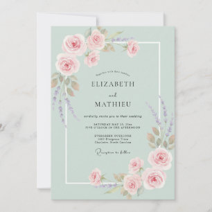 Meeresschaum-Rosa-Wasserfarben-Hochzeit Einladung