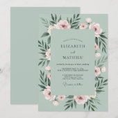 Meeresschaum-Rosé-Blatt-Hochzeit Einladung (Vorne/Hinten)