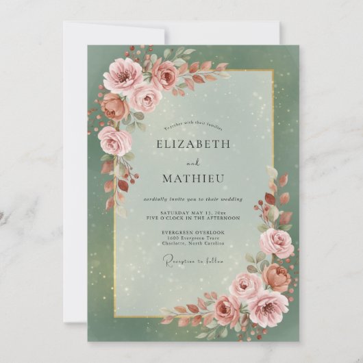 Meeresschaum-Rosé-Hochzeit Einladung (Vorderseite)