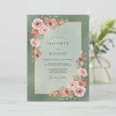 Meeresschaum-Rosé-Hochzeit Einladung (Stehend Vorderseite)