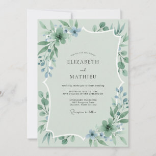 Meeresschaum-Stahl-Eukalyptus-Hochzeit Einladung
