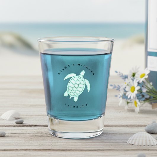 Meeresschaum-Strand-Hochzeit-Schildkröte ID837 Schnapsglas