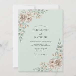 Meeresschaum-Taupe-Blumenhochzeit Einladung