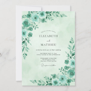 Meeresschaum-Teal-Laub-Eukalyptus-Hochzeit Einladung