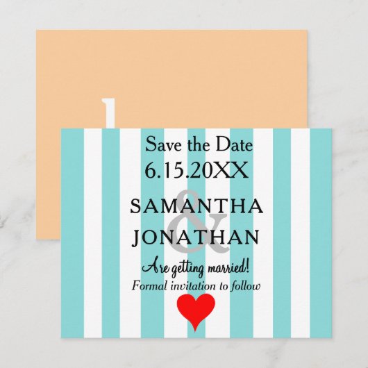 Meeresschaumblaue Sandstrandliebe Rotes Herz Hochz Save The Date (Vorne/Hinten)