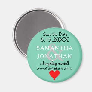 Meeresschaumgrüne Hochzeit - Save-the-Date-Herz Magnet