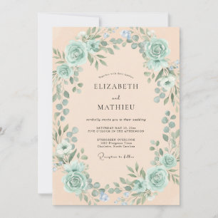 Meeresschaumgrüne Romantische Botanische Hochzeit Einladung