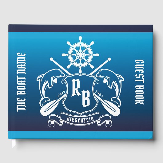 Meeresschild-Insignien-Delphine-Helm-Oars-Schild Gästebuch (Vorderseite)