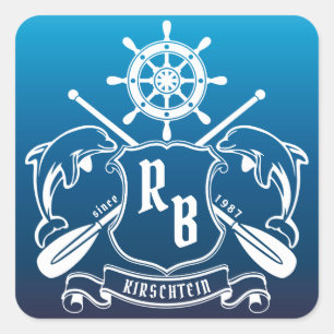 Meeresschild-Insignien-Delphine-Helm-Oars-Schild Quadratischer Aufkleber