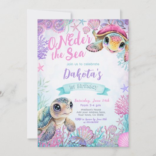 Meeresschildkröte 1. Geburtstag Einladung (Vorderseite)