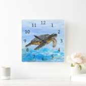 Meeresschildkröte 1 quadratische wanduhr (Zuhause)