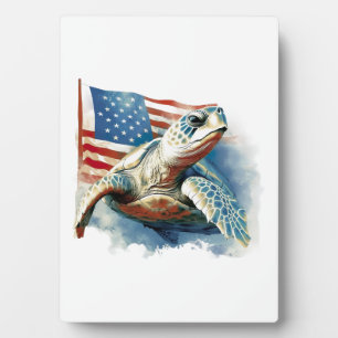 Meeresschildkröte Amerikanische Flagge Fotoplatte
