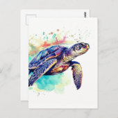 Meeresschildkröte Aquarellbilder Postkarte (Vorne/Hinten)