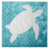 Meeresschildkröte auf Aqua Sea Glass Pattern Fliese (Vorderseite)