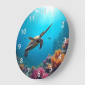 Meeresschildkröte auf einem Korallenriff Große Wanduhr (Winkel)