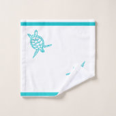 Meeresschildkröte Bad Aquamarin Weißes Bad Handtuc Badhandtuch Set (Waschlappen)