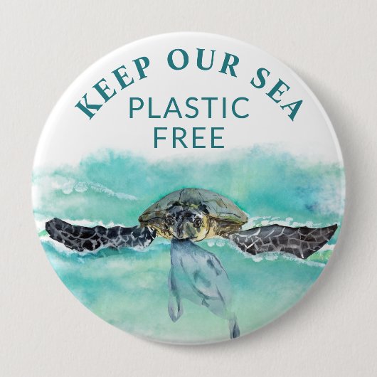Meeresschildkröte BEHALTE UNSEREN PLASTIKKOSTENFRE Button (Vorderseite)