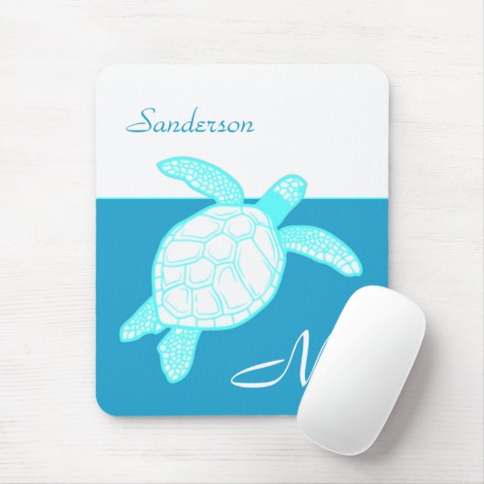 Meeresschildkröte Blau Aquamarin Weiß Mousepad (Mit Mouse)
