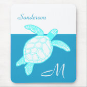 Meeresschildkröte Blau Aquamarin Weiß Mousepad (Vorne)