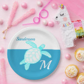 Meeresschildkröte Blau Aquamarin Weiß Pappteller (Party)