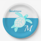 Meeresschildkröte Blau Aquamarin Weiß Pappteller (Vorderseite)