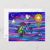 Meeresschildkröte (blau / pink) postkarte (Vorne/Hinten)